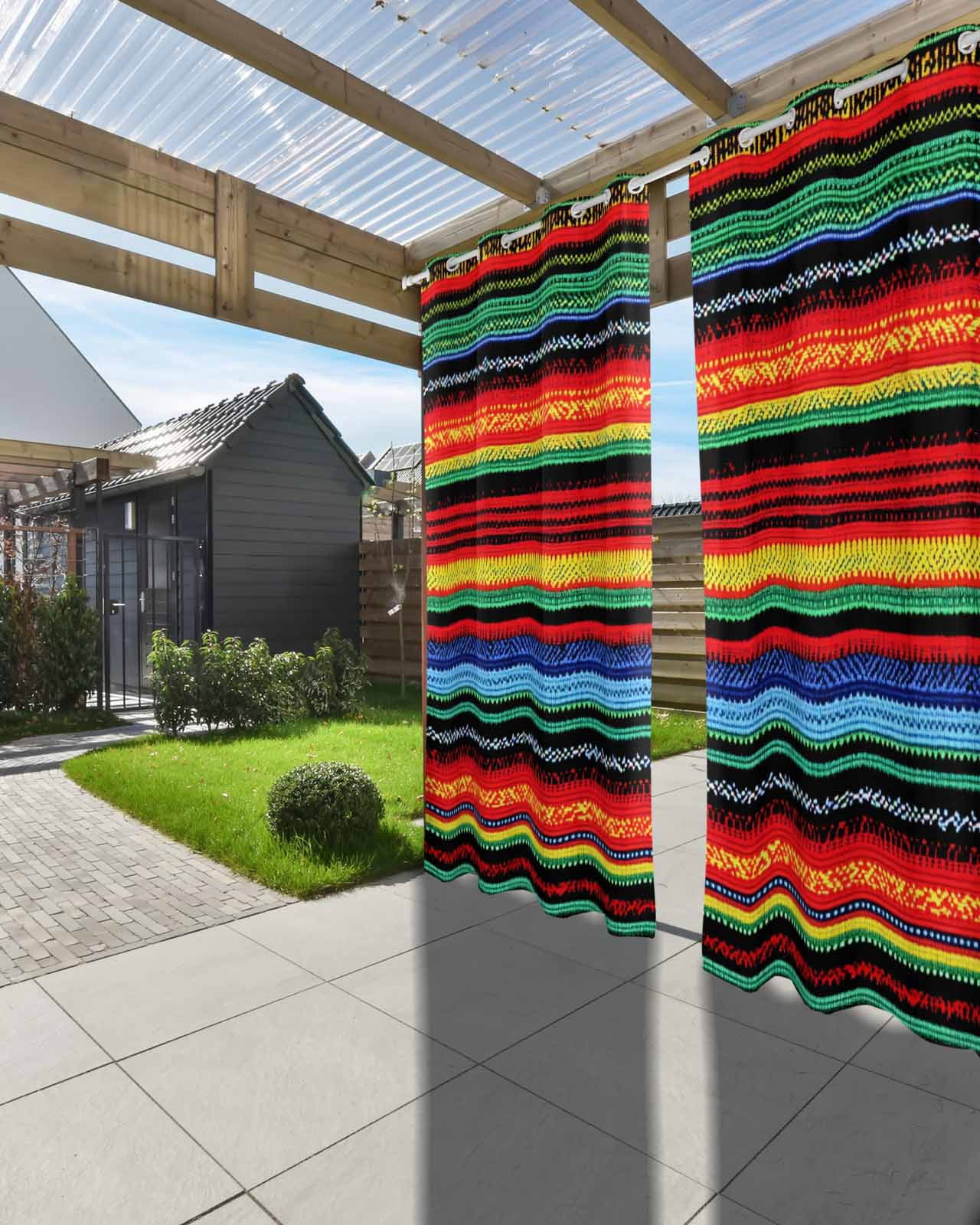 nqOlkjepod Outdoor Curtains for Patio Waterproof, Mexico Stripes Outdoor Privacy Panels Grommet, Colored Abstract Striped Orange Red Boho Blackout Outside Curtains for Porch/Cabana 54"x84", 2 Panels