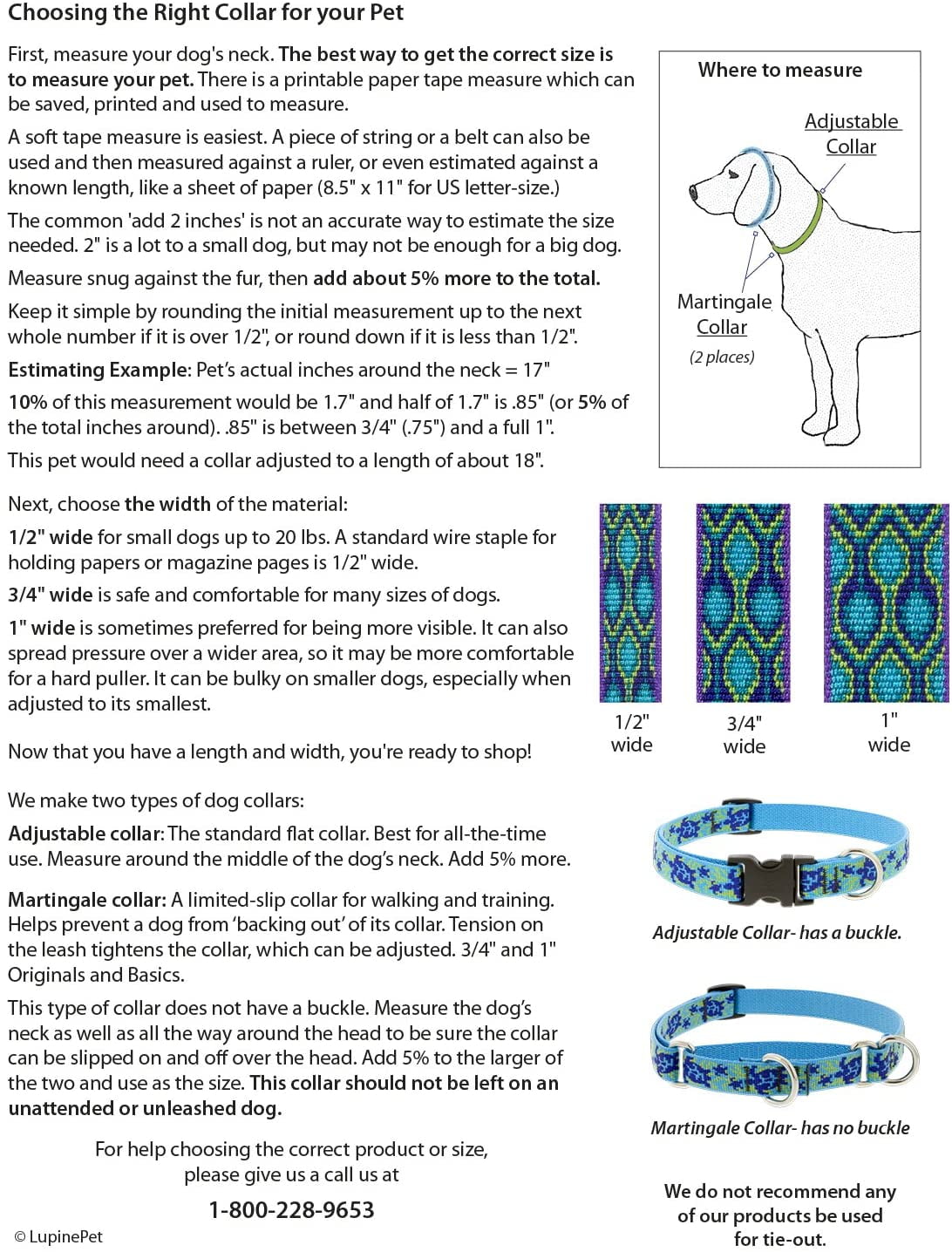 Large Dog Collar by Lupine 1" Wide Ripple Creek Design adjusts from 16" to 28"