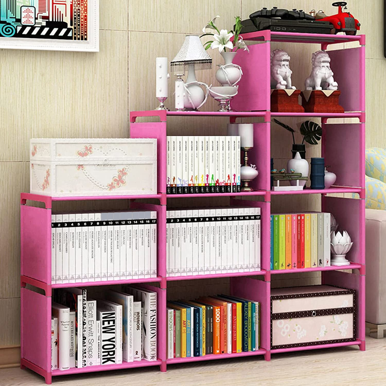 Kid Adjustable Bookcase Storage Bookshelf with 9 Cube Book Shelves for