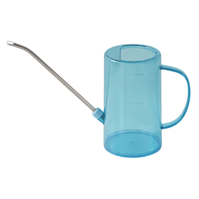 Regadera de acero inoxidable de 1,5 l con pico largo, translúcida, para oficina, jardín, interior y exterior.