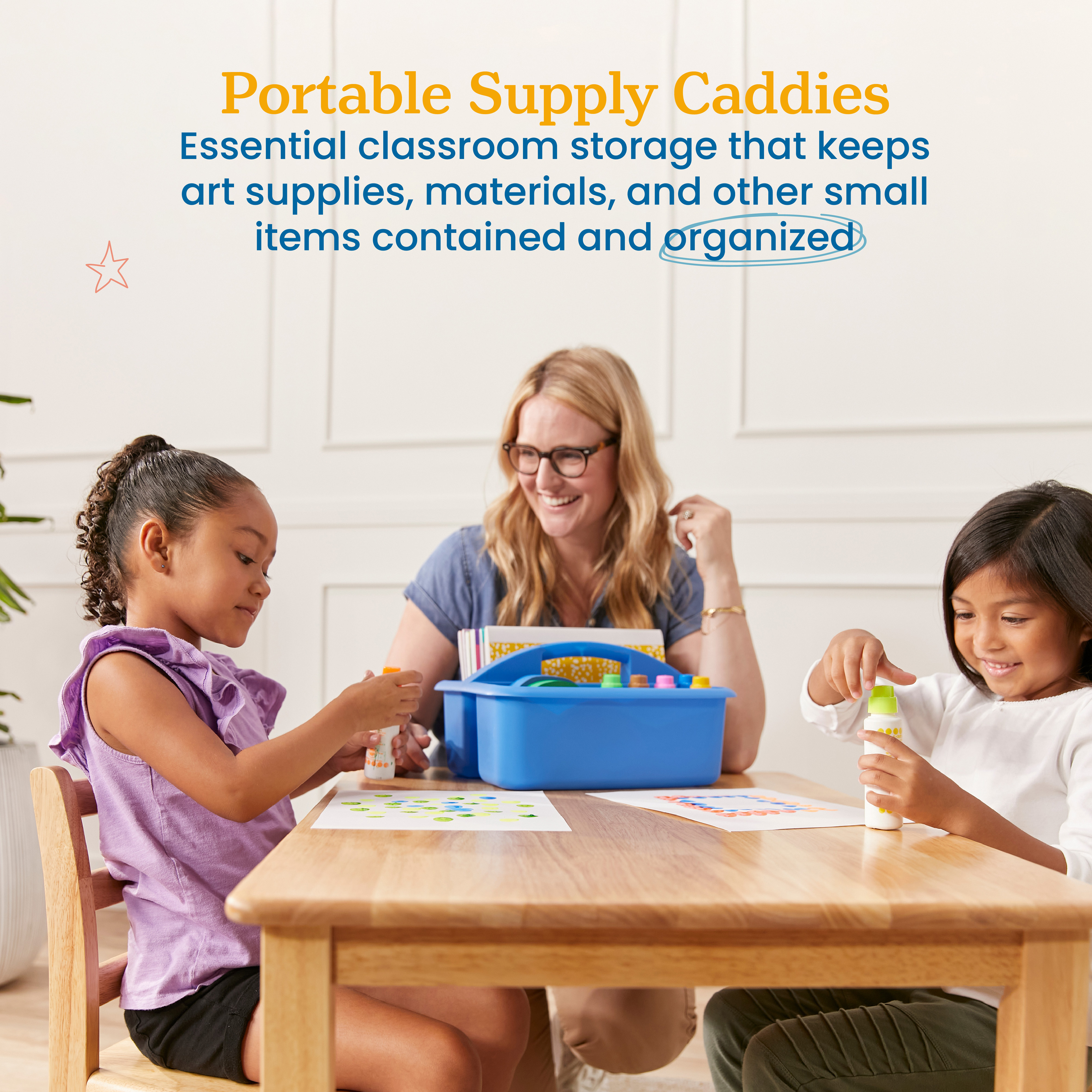 ECR4Kids 2-Compartment Large Plastic Caddy, Multipurpose Organization, Contemporary, 6-Pack