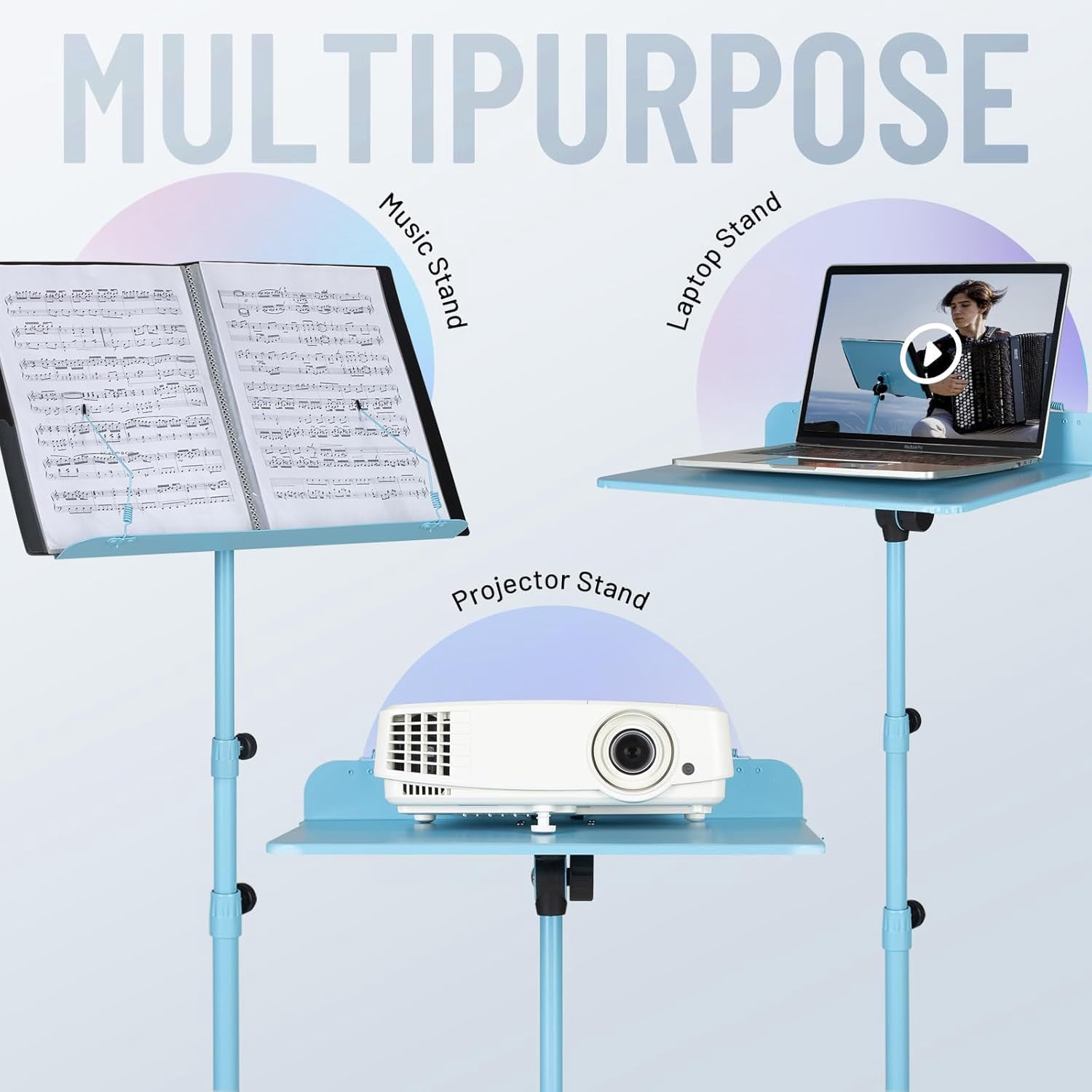 CAHAYA Sheet Music Stand & Tabletop Music Stand Solid Back with Carrying Bag for Books Notes Laptop Tablet Blue CY0194-3