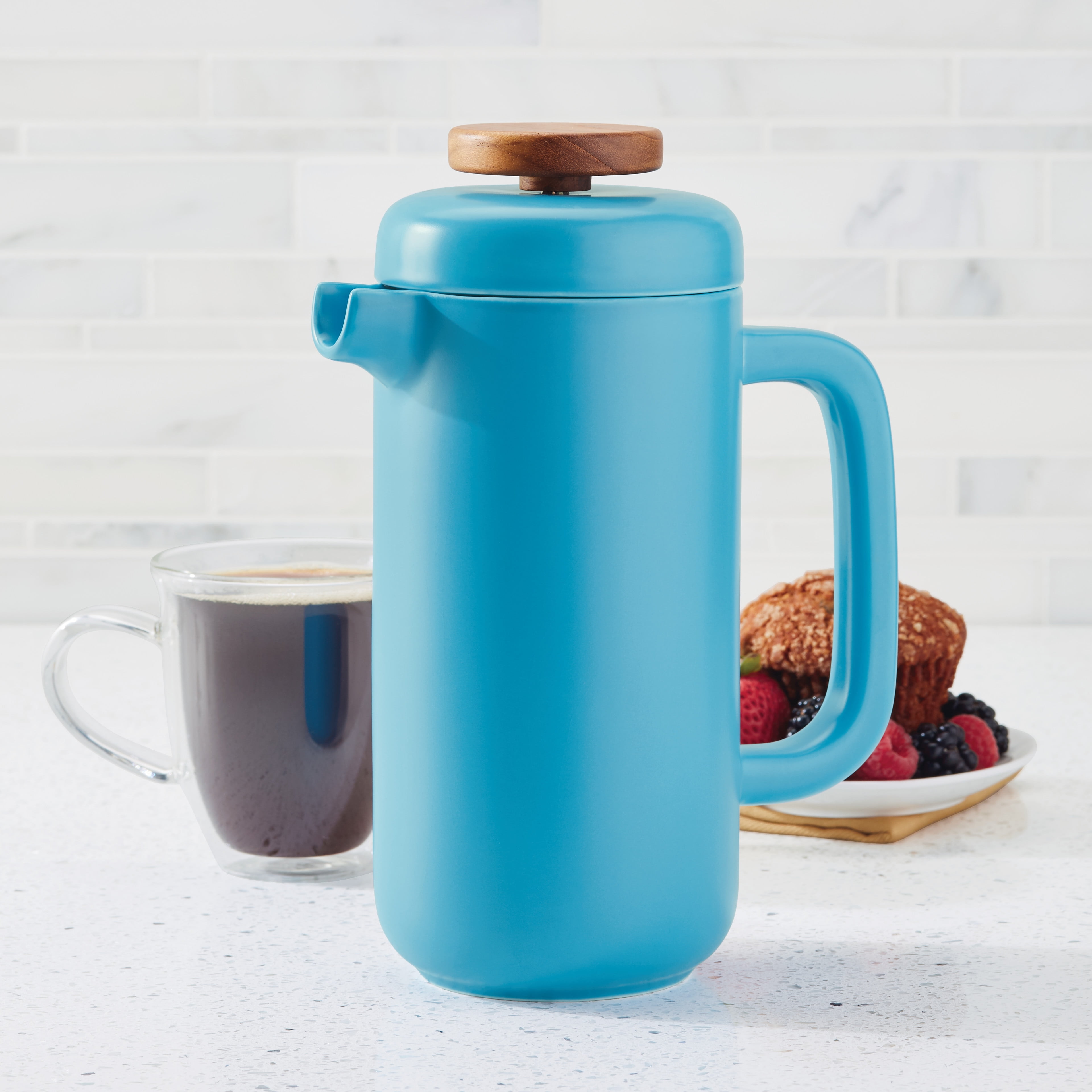 BonJour Ceramic Coffee and Tea 8Cup Ceramic French Press, Aqua