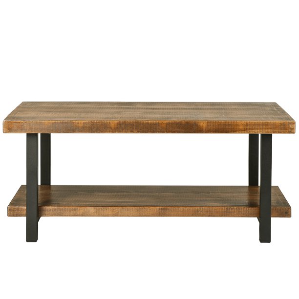 Home Living Room Rectangle Rustic Style Natural Wood Coffee Table Storage Shelf Tea Table Walmart Com Walmart Com