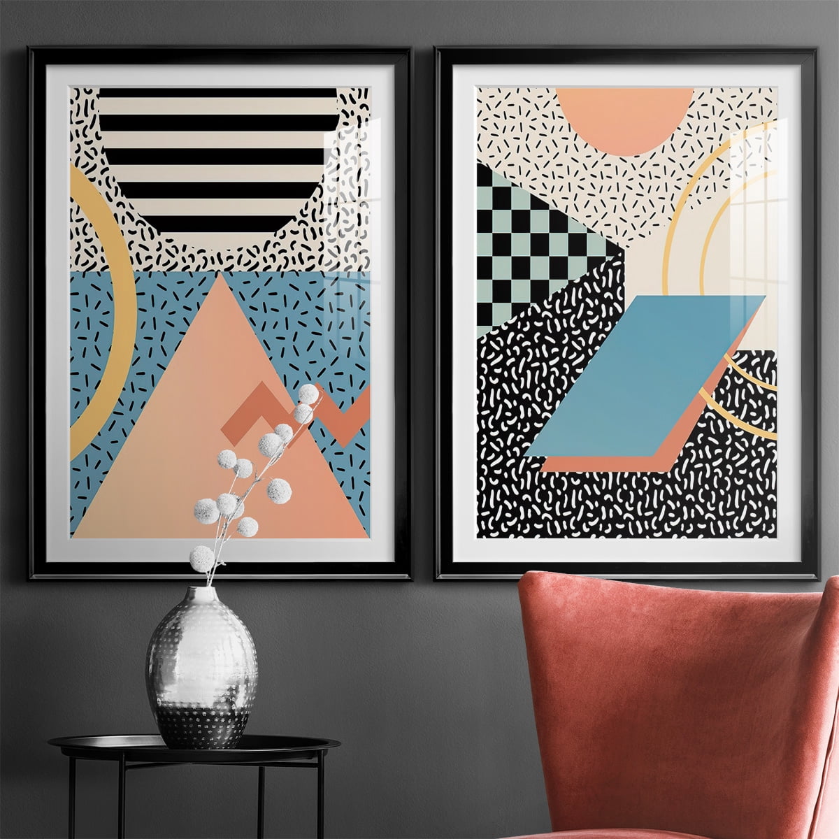 Wexford Home Modern Memphis I Premium Framed Print, 30.5" x 42.5" - Ready to Hang, Black (Set of 2)
