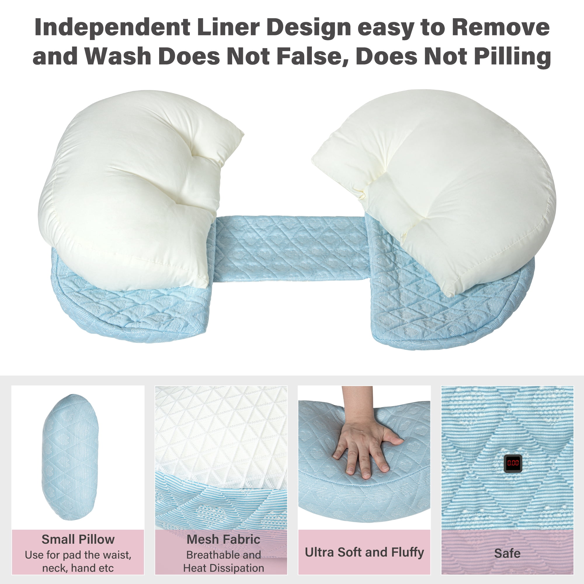 CZL Pregnancy Pillow for Women Sleeping, Ergonomic Maternity Body Support for Back, Belly, Legs, Hips, Small Portable Pregnancy Pillows with Detachable & Washable Cover (Light Blue)