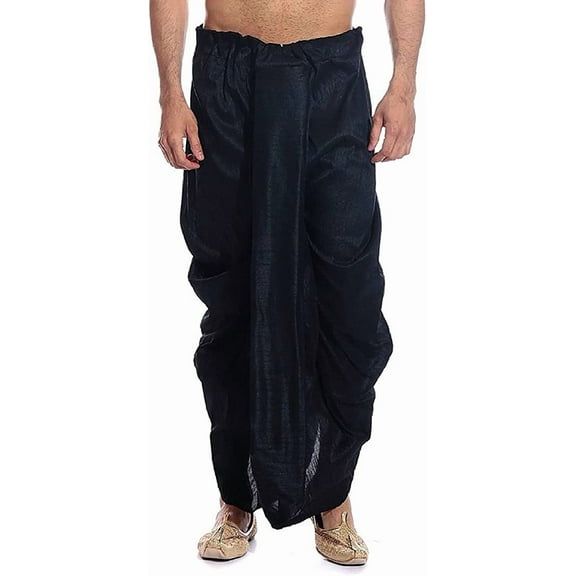 Royal Kurta Men's Art Silk Ready To Wear Dhoti Pant's (Black, Free Size)