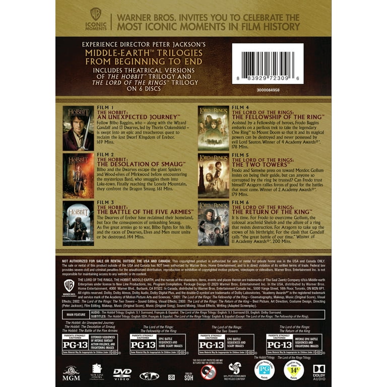 The Hobbit Trilogy The Lord of the Rings Trilogy 6 Film Theatrical Versions DVD Walmart