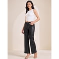 thumbnail image 2 of DARING DIVA Women's Black Straight Leather Pants High Waist with Pockets Small Black, 2 of 6