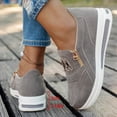 thumbnail image 3 of Platform Sneakers for Women Breathable Round Toe Chunky Bottom Slip on Low Top Side Zipper Flat Comfortable Walking Shoes Gray Size 8.5, 3 of 7
