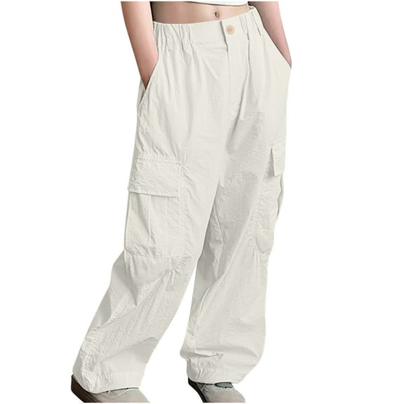 Odeerbi 5-14 Years Kids Boys Girls Cargo Pants Athletic Sports Wide Leg Pants Casual Solid Color High Waist Loose Straight Leg Work Pants with Pocket
