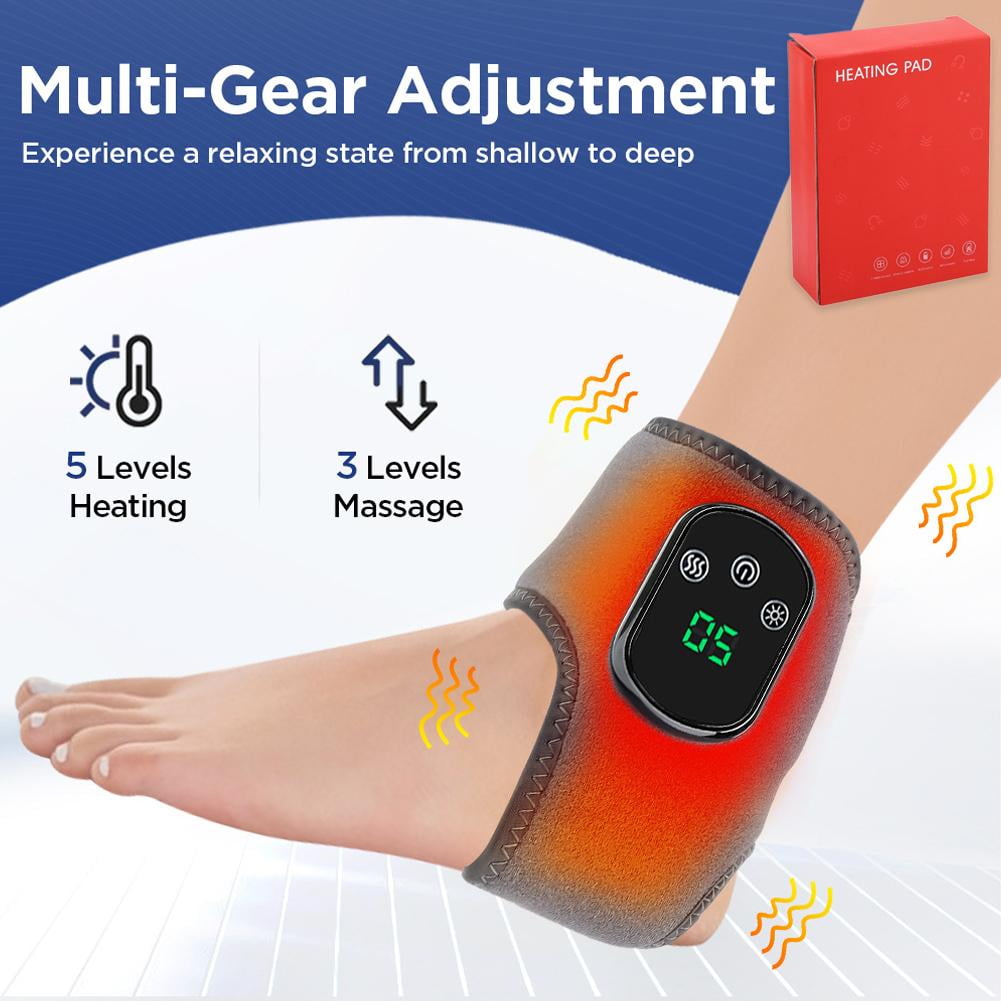 2 PCS USB Rechargeable 3-in-1 Foot & Ankle Massager with Heat, 5 Heat Levels & 3 Vibration Modes, Portable Heating Pad for Home Office Travel, Gift for Men Women