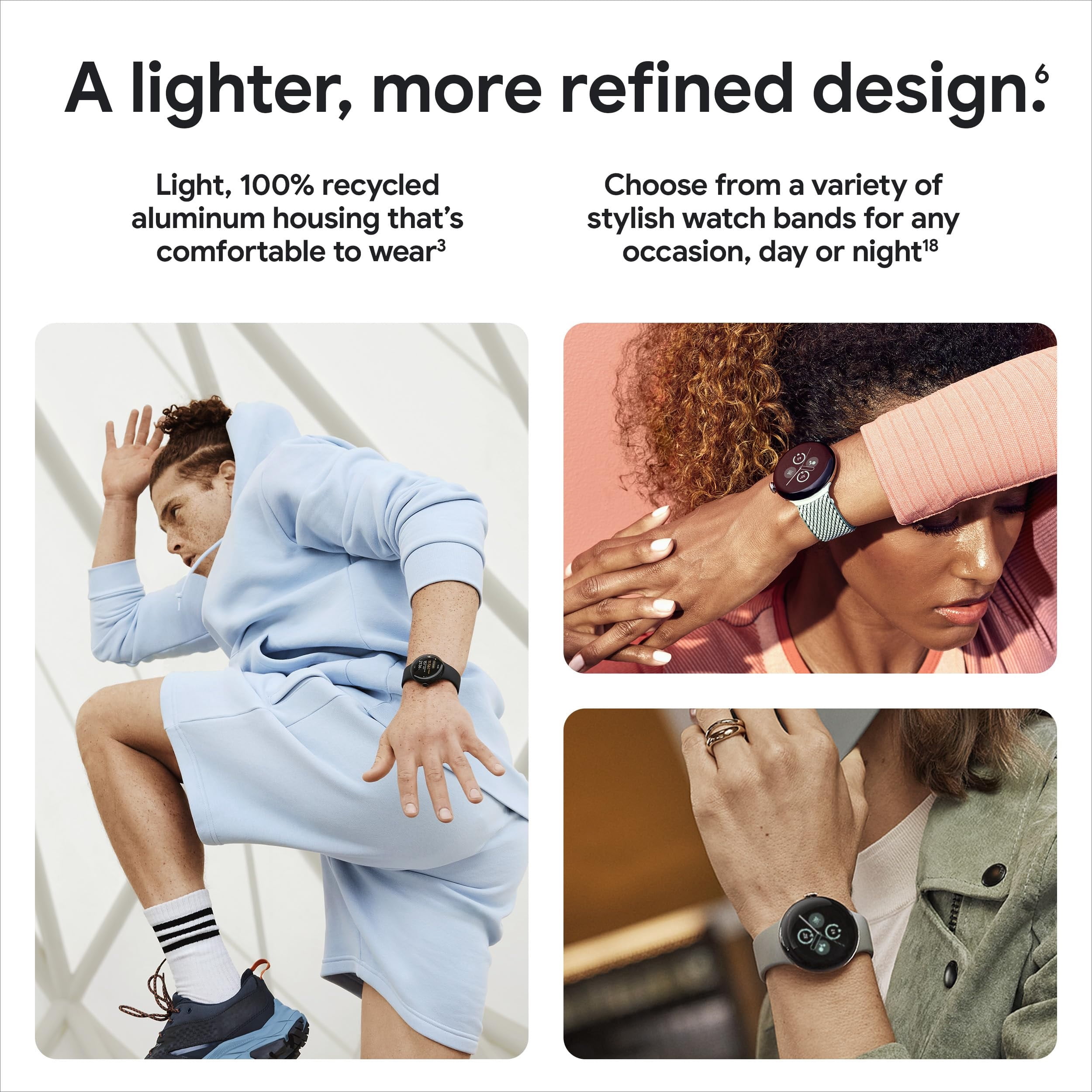 Google Pixel Watch 2 Polished Silver Aluminum Case - Bay Active Band - LTE
