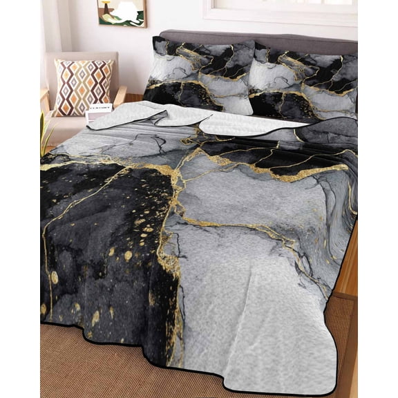 Black Grey Marble Queen Size Down Alternative Comforter, Lightweight Comforter Quilt Bedding Set with Pillow Shams Modern Gradient Abstract Aesthetic All Seasons Bed Comforter Duvet Insert 90"x96"