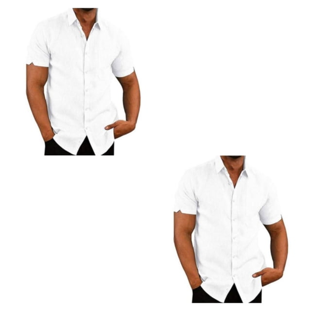 stanreset 1/2/3 Fête Randonnée Chemise Homme Simple Boutonnage Été Boutonnée Manches Courtes Polyester Mode Cadeau d'Anniversaire Blanc TG 2 Pcs