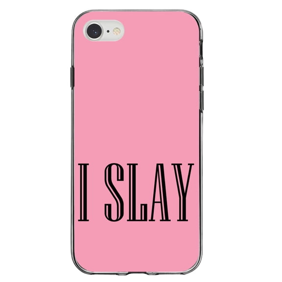 DistinctInk Clear Shockproof Hybrid Case for iPhone 7 8 SE (2020 Model) 4.7" Screen TPU Bumper Acrylic Back Tempered Glass Screen Protector - Black Pink "I Slay"