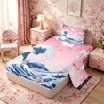thumbnail image 2 of Manfei Ukiyo-e Crane Twin Sheet Sets for Girls Women, Fuji Moon Wave Bedding, Pink Blue White 3pcs, 1 Flat Sheet, 1 Fitted Sheet and 1 Pillowcase, 2 of 6