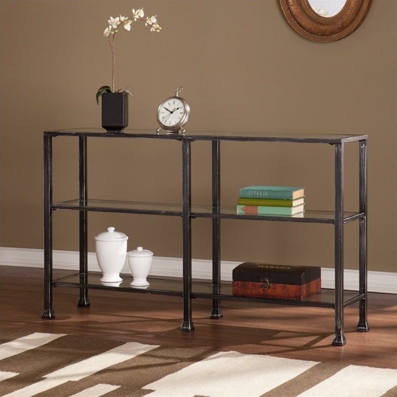 Southern Enterprises Metal Glass 3 Tier Console Table In Black