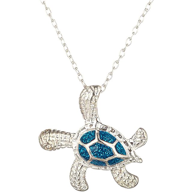 Collar con colgante de tortuga marina para mujeres, hombres, niñas, niños, cadena de eslabones chapada en plata, joyería de animales azules JAMW Sencillez