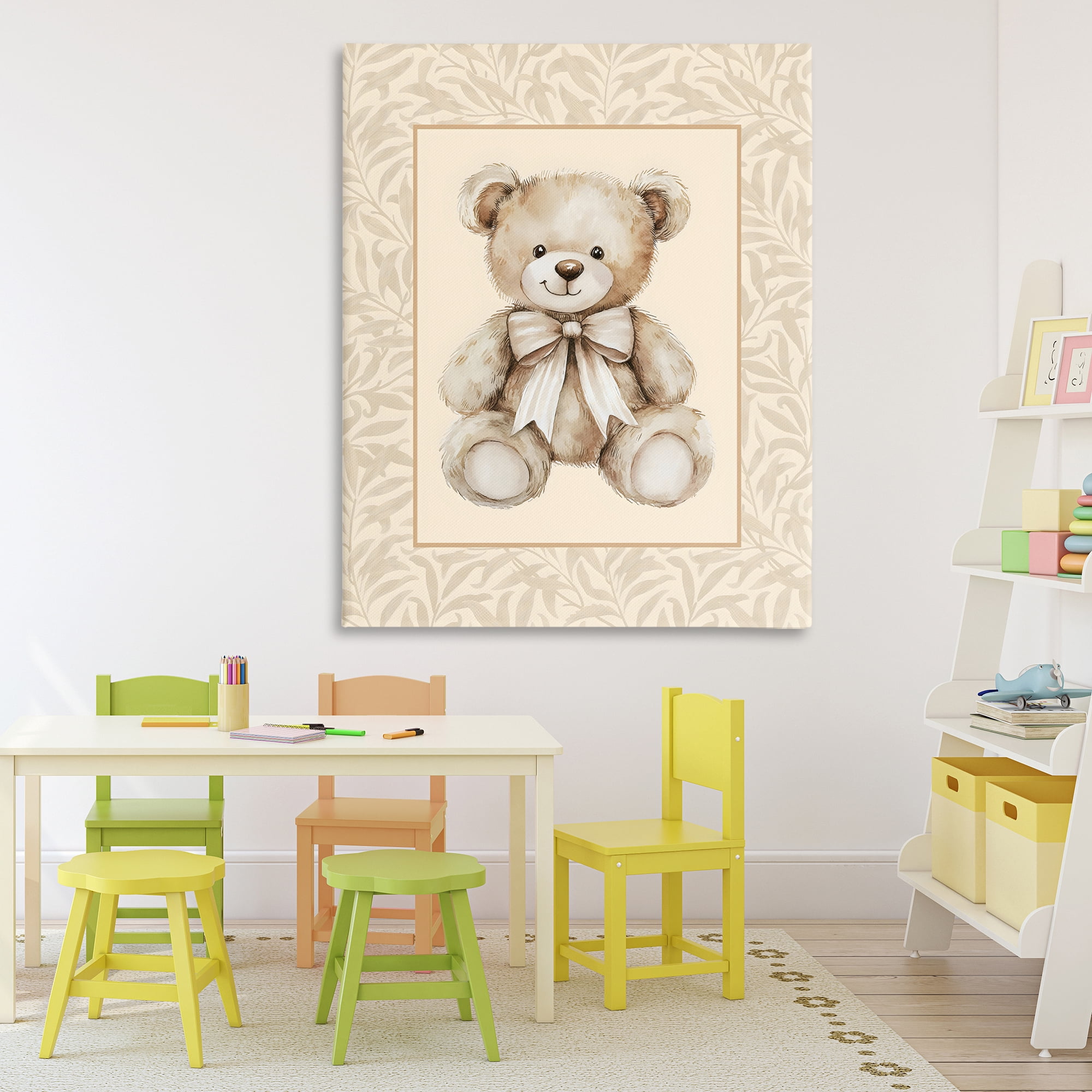 Stupell Industries Beige Teddy Bear and Border Canvas Wall Art, design by LSR Design Studio