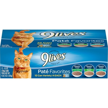 (12 Pack) 9Lives Pate Favorites Variety Pack Wet Cat Food, 5.5 oz.