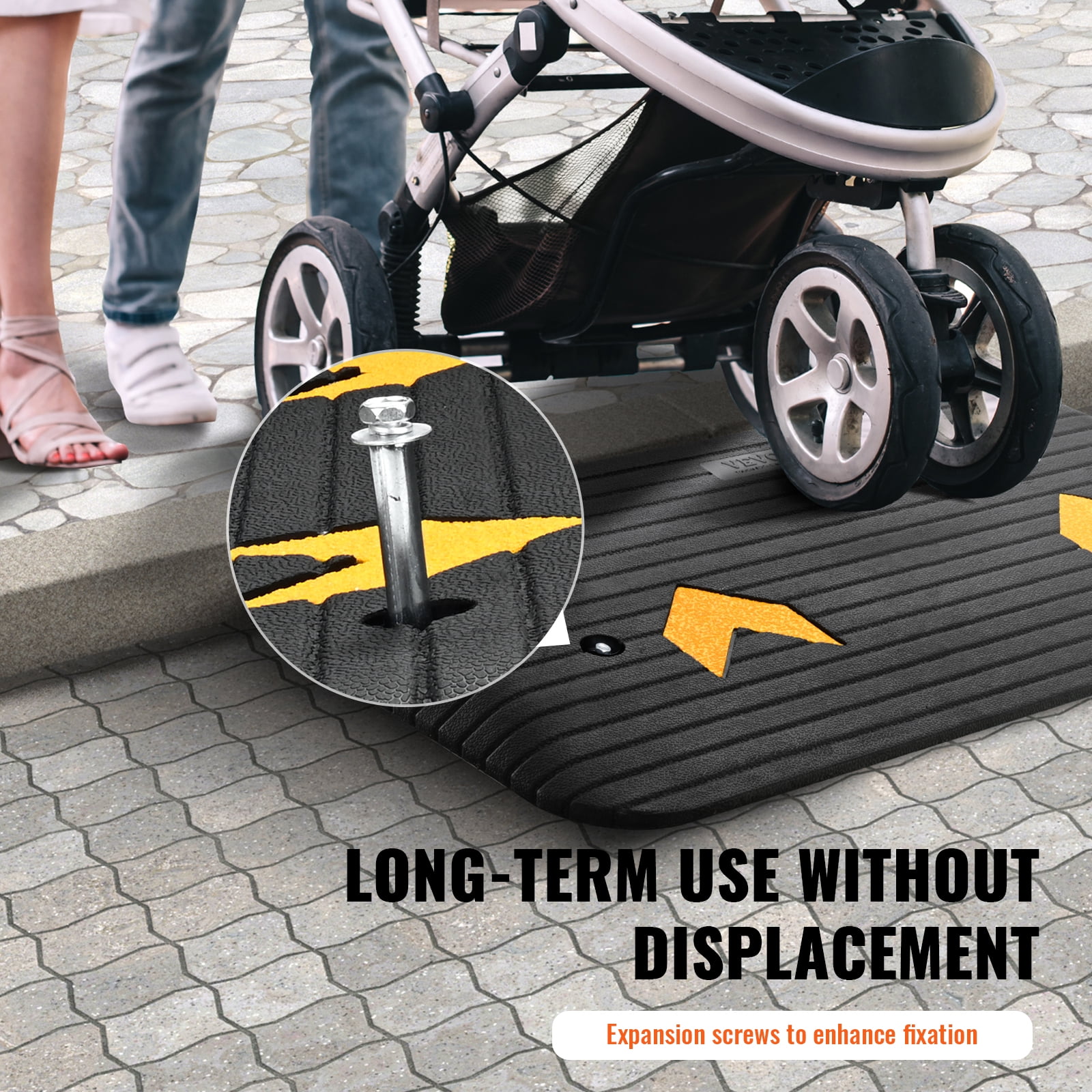 VEVOR Upgraded Rubber Threshold Ramp, 3" Rise Door Ramp with 1 Channel, Natural Rubber Car Ramp with Non-Slip Textured Surface, 33069 lbs Load Capacity Curb Ramp for Wheelchair and Scooter
