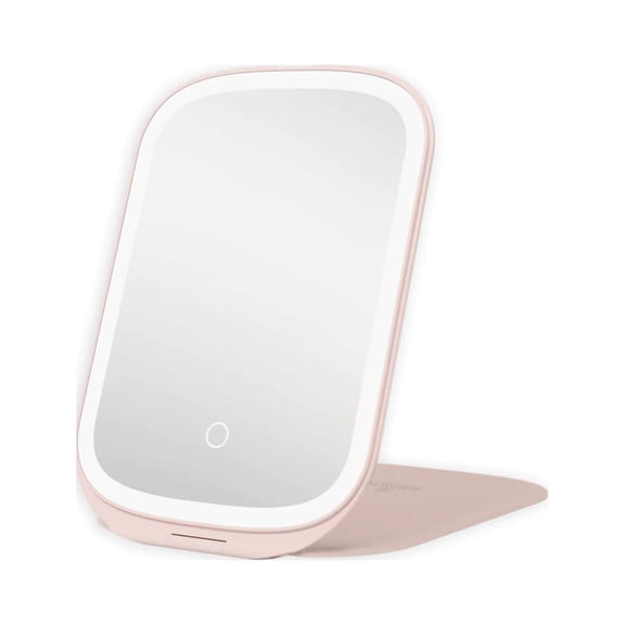 Impressions Vanity Lucent Lighted Travel Makeup Mirror, Flip Cover Tablet Design Foldable Mirror with Stand, Rechargeable LED Tri Tone Cute Compact Mirrors for Desk and Purse (Pink)