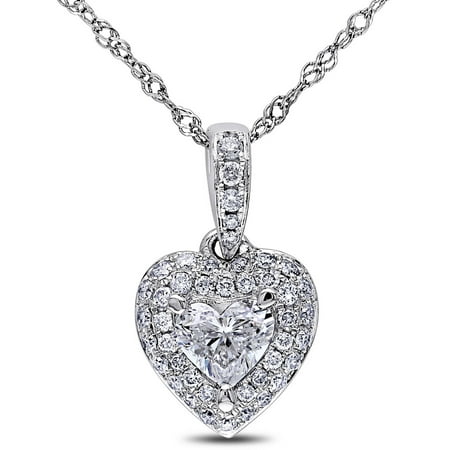 Miabella 1/2 Carat Diamond 14Kt White Gold Sterling Silver Heart Pendant