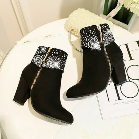 

NECHOLOGY Taupe Boots for Women Comfortable Short Casual Women Shoes Zipper Round Heels Boots Women Boots Flat Leather Black 8