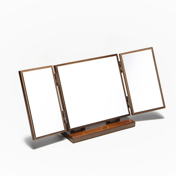 LEORX 1Pack Three-sided Mirror Folding Retro Design Wood for Women Home Decor