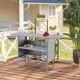 thumbnail image 2 of All-Weather Wicker & Metal Outdoor Bar Table, 2-Tier Shelf & Storage Cabinet for Poolside, Backyard, Deck, Multi-Functional Patio Console Table (Gray), 2 of 5