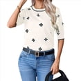 thumbnail image 1 of Blusas de Verano para Mujer, Elegantes, Informales, de Corta, con Cuello Redondo, de Punto, Blusas Holgadas, Camisetas Básicas. L, 1 of 7