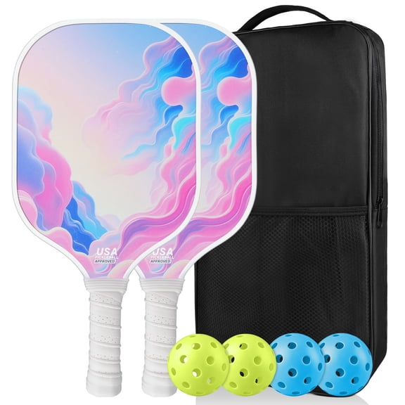 Pickleball Paddles Set of 2,HopePow with 4 Balls & Carry Case C-arbon Fiber Pickle Ball Paddle,Pink