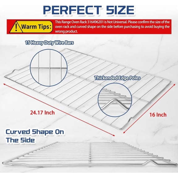 Upgraded 2-Pack Oven Racks 316496201 for   Range Stove 24.17 x 16 inch - Replaces 316496202 316496207 AP4040129 PS1765356, Stainless Steel