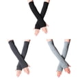 thumbnail image 1 of Guantes largos sin dedos para mujer, calentadores de brazos tejidos con orificio para el pulgar, 1 of 5