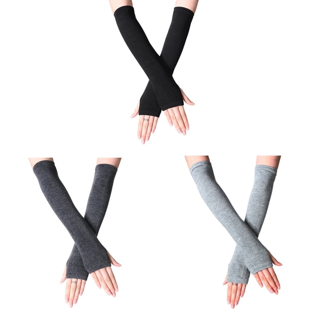 Guantes largos sin dedos para mujer, calentadores de brazos tejidos con orificio para el pulgar