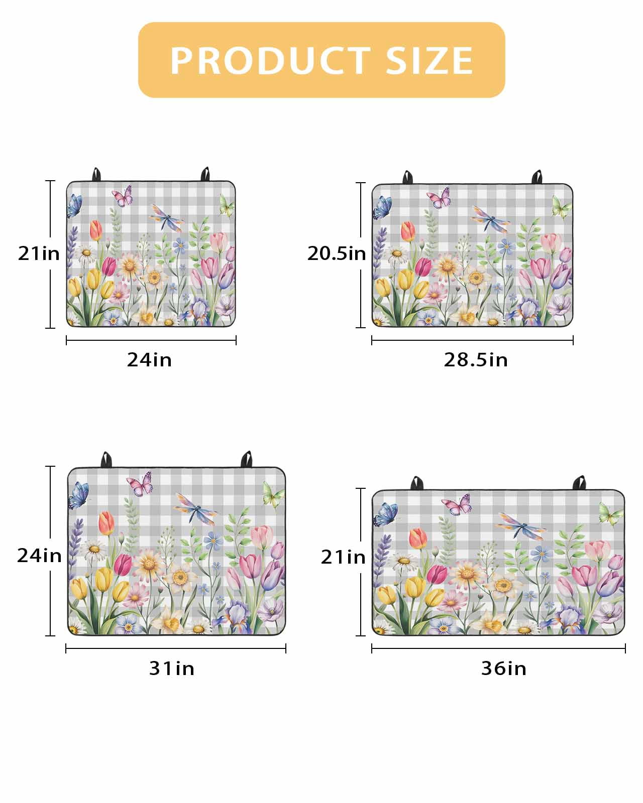 Large Induction Cooktop Protector Mat Wildflowers Stove Top Covers for Electric Stove, Spring Watercolor Tulip Floral Leaf Grey Plaid Decorative Stove Burner Cover Mats, Glass Top Stove Cover