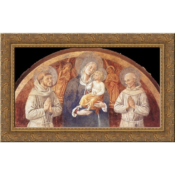 Madonna and Child between St. Francis and St. Bernardine of Siena 24x16 Gold Ornate Wood Framed Canvas Art by Benozzo Gozzoli