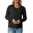 thumbnail image 6 of UVEASISHA Women's Lightweight Button Down Cardigan Long Sleeve Cropped Cardigans Fall Casual Outerwear Tops Black L, 6 of 8