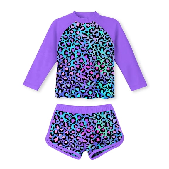 Aideaone Girls Rash Guard Swimsuit Long Sleeve Bathing Suit 2-Piece Set 3-10 Years