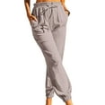 thumbnail image 1 of Capreze Beach Cotton Linen Loose Pants For Women High Waist Crop Linen Pants Summer Elastic Waist Drawstring Straight Capris Pant With Pockets, 1 of 2
