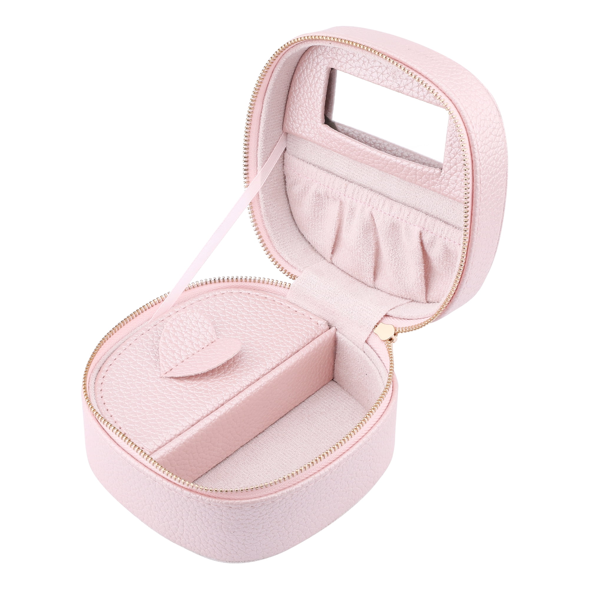 Unique Bargains PU Leather Travel Jewelry Box with Mirror Pink