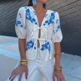 thumbnail image 5 of KBZDBZC Blouses for Women Front Tie Tops for Women Peplum Bow Top Puff Sleeve Tops Spring Half Sleeve Cute Going Out Tops T Shirts Women Women Blouses Womens Tops (Blue,S), 5 of 5