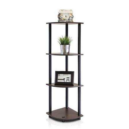 Corner Display Units - Turn-N-Tube 4-Tier Corner Display Rack Multipurpose Shelving Unit, Dark Brown Grain & Black - 43.5 x 11.6 x 11.6 in.