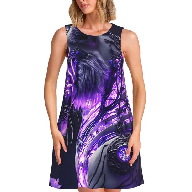 Disketp Purple Pattern White Tiger para Vestido sin Mangas para Mujeres, Vestidos de Verano para Mujeres, Casual y Holgado para la Playa