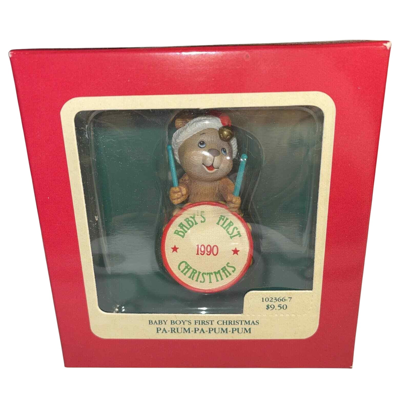 1989 Baby Boy’s First Christmas Pa-Rum-Pa-Pum-Pum Teddy Bear (Heirloom) Carlton Cards Christmas Tree Ornament 102366-7