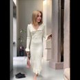 thumbnail image 4 of Vestidos Largos Elegantes de Larga con Cuello en V para Mujer, Plisados y Holgados, con Cinturón. M, 4 of 10