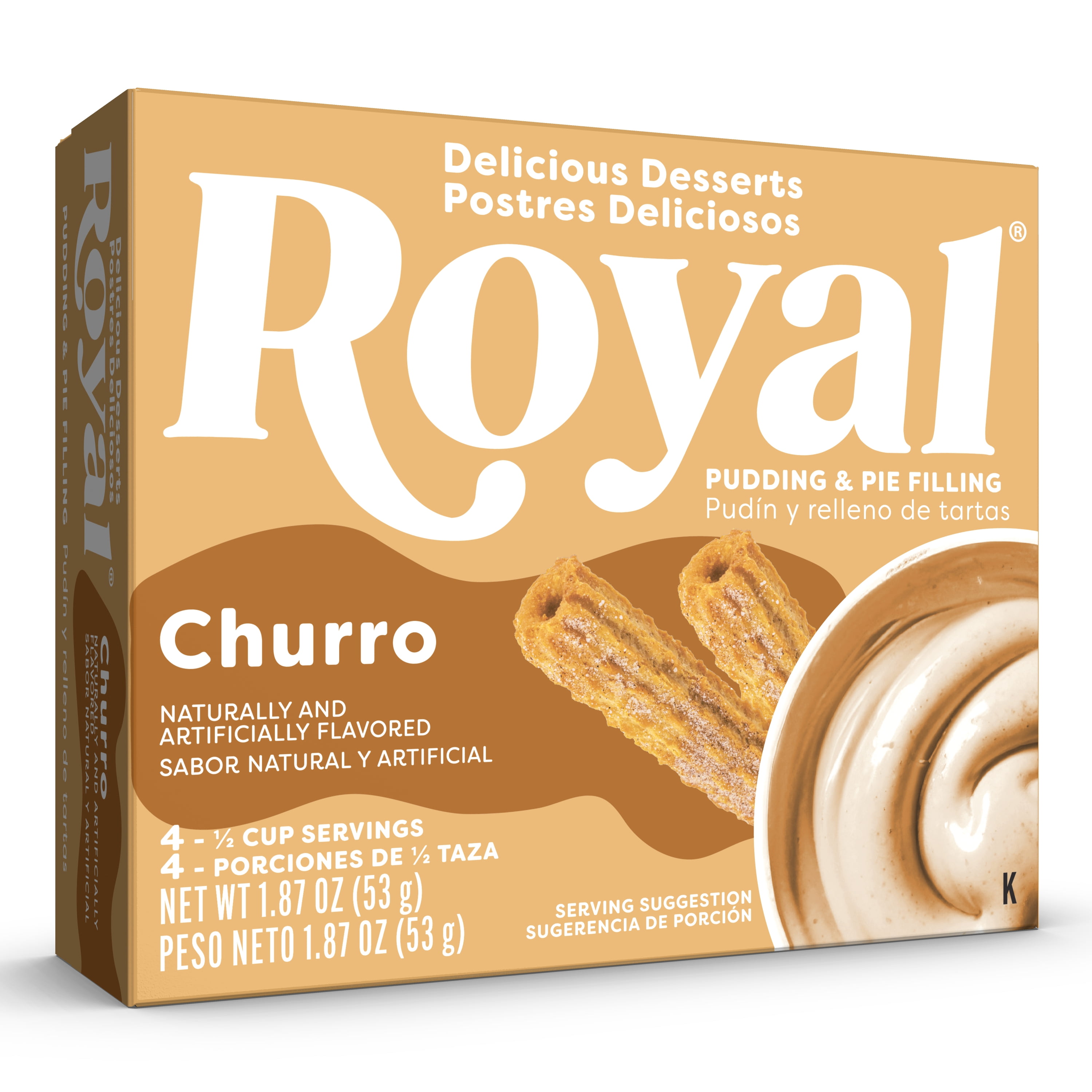 (12 pack) Royal Churro Instant Pudding Mix and Pie Filling, Fat-Free, 4 Servings, 1.87 oz Box