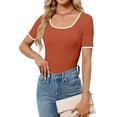 thumbnail image 6 of Women's Short Sleeve Crewneck Slim Fit T Shirt Summer Basic Casual Color Block Tee Tops, 6 of 6