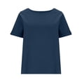 thumbnail image 6 of LEKWK Womens Linen Shirt Button Tab Sleeve Basic Tees Round Neck Casual Tops Solid Design Shoulder Detail Daily Work Wear, 6 of 9